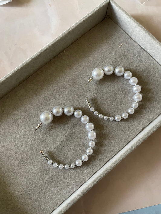 Silver pearls hoops