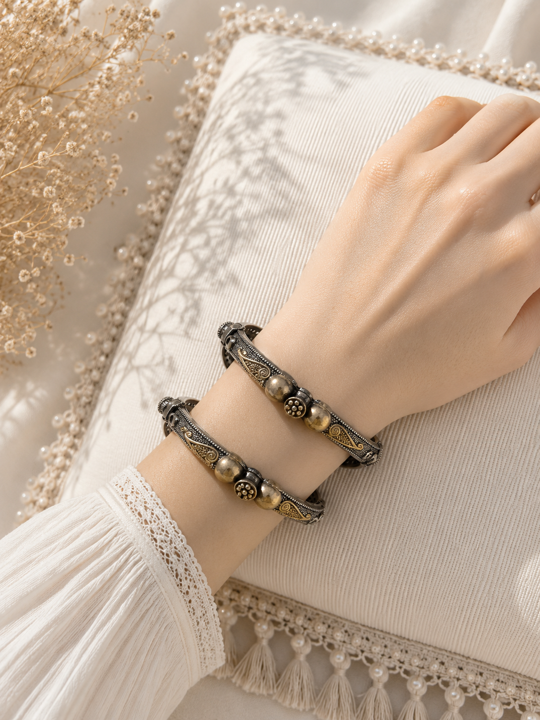 Dual tone high quality german silver openable bangles (pair) jewellerylovers