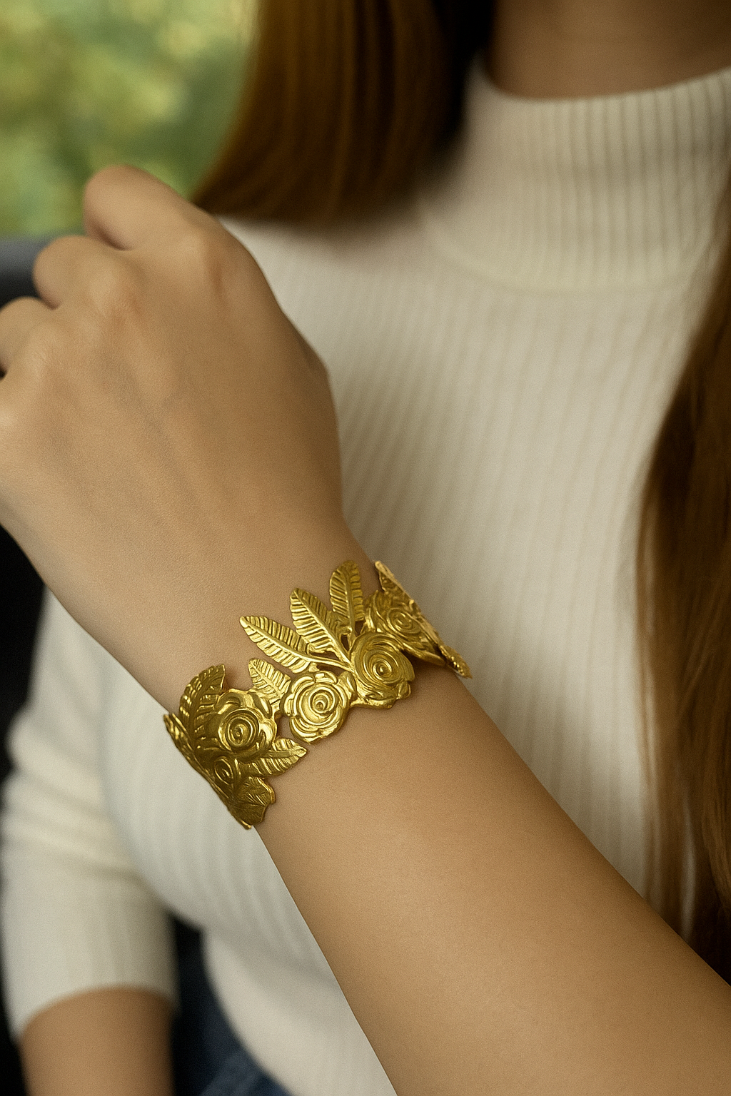 Anti tarnished flower cuff jewellerylovers