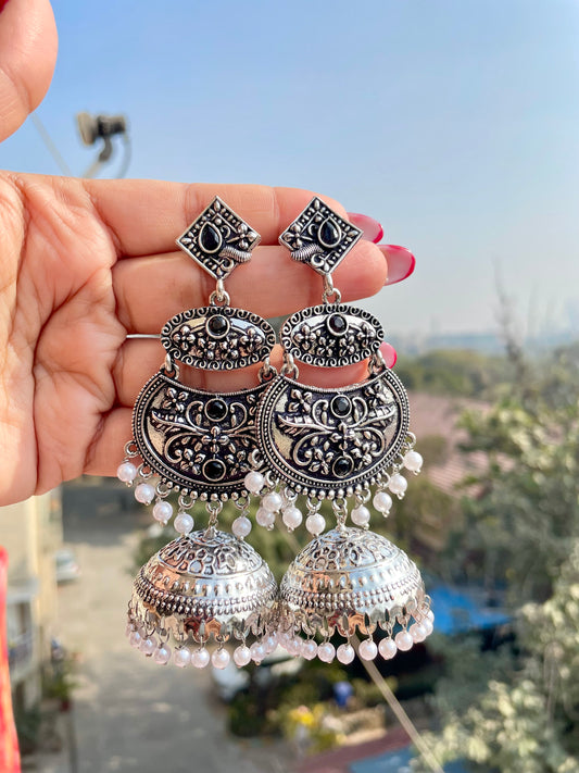 Silver kashmiri jhumkas