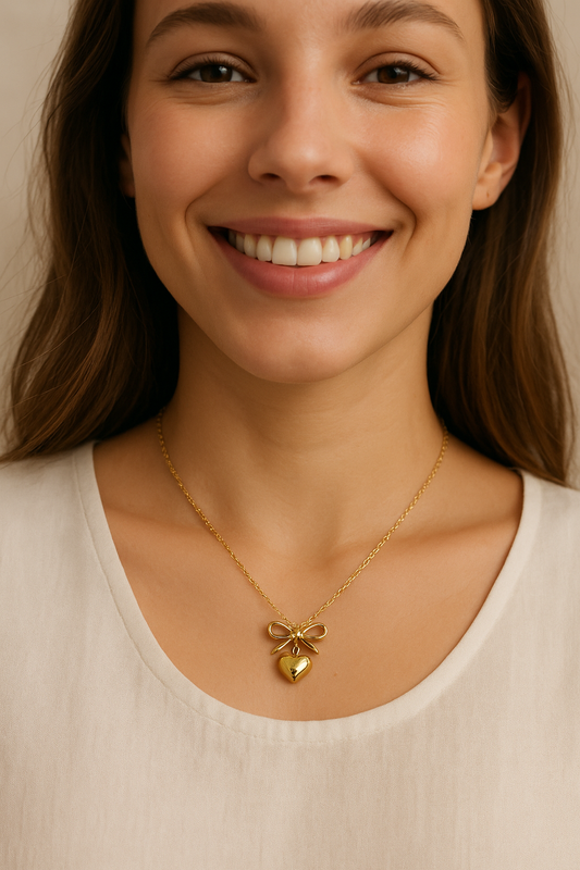 Shop bow heart necklace at Jewellery Lovers. Anti-tarnish, trendy & perfect for daily or festive wear. Free shipping available. jewellerylovers