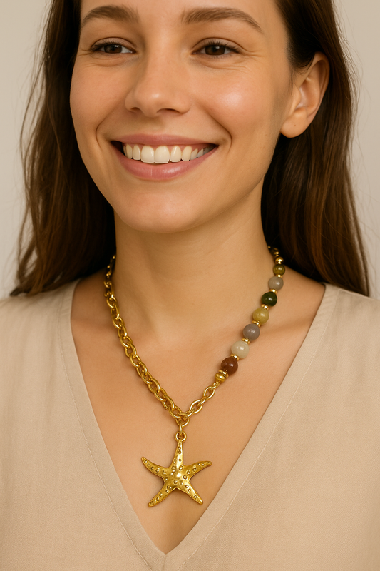 Shop starfish beaded necklace at Jewellery Lovers. Anti-tarnish, trendy & perfect for daily or festive wear. Free shipping available. jewellerylovers
