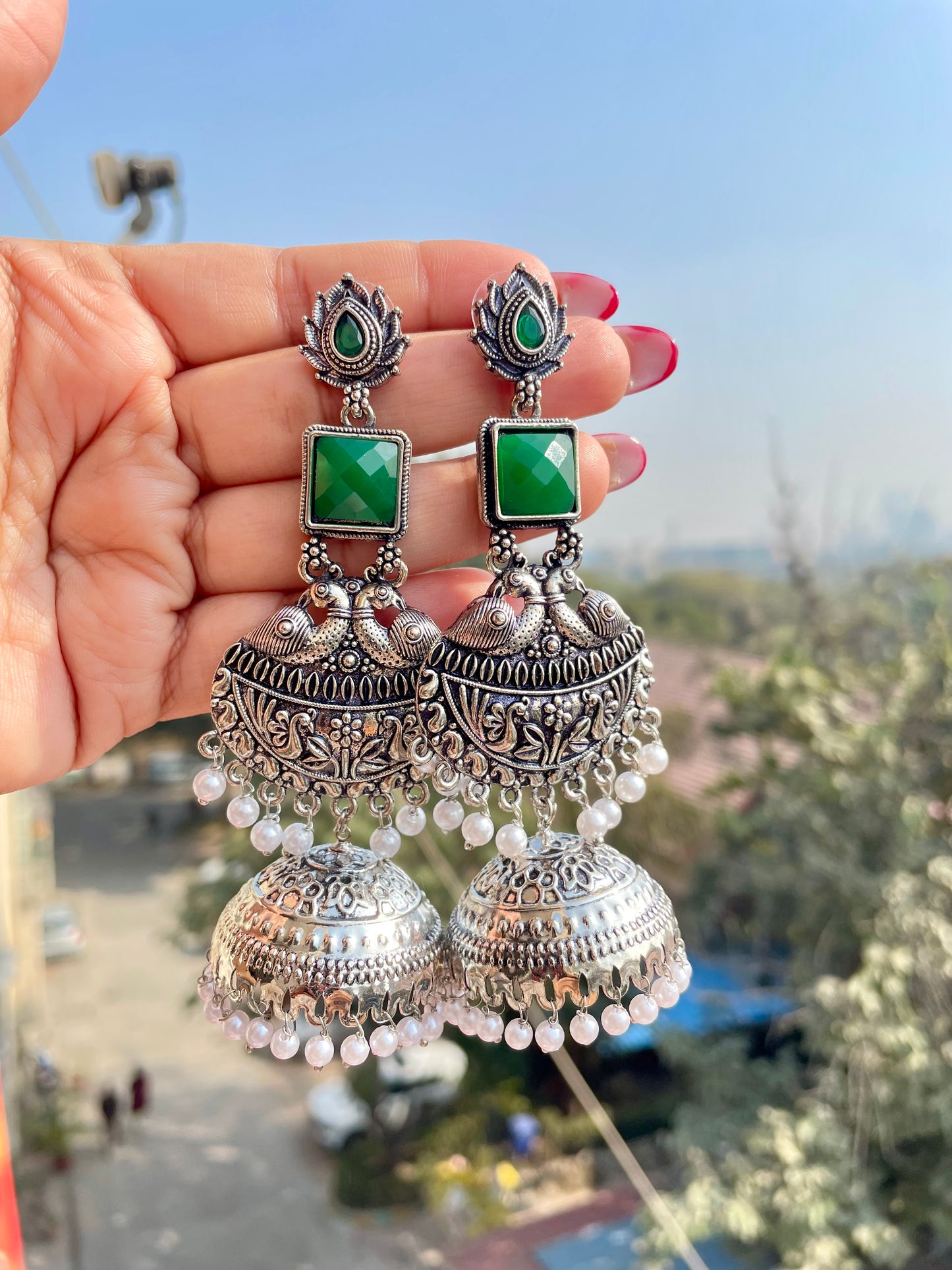 Silver kashmiri jhumkas