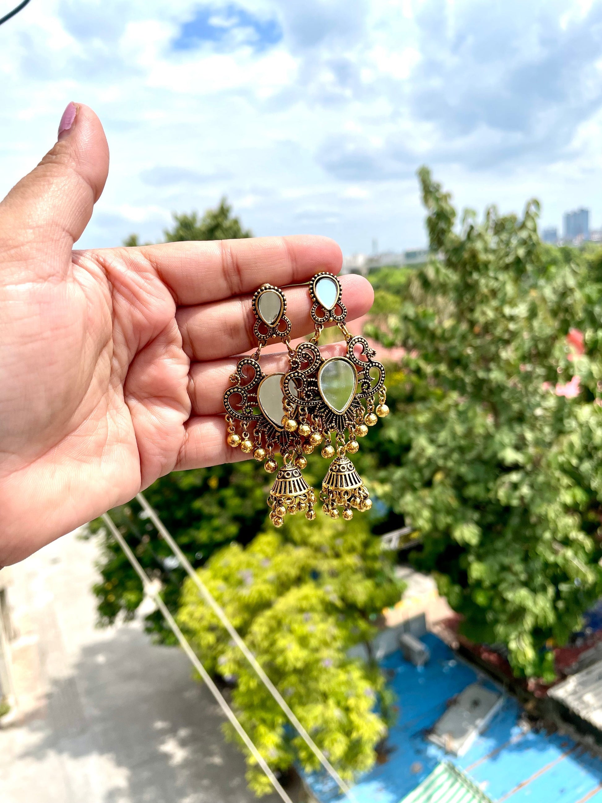 Double mirror jhumka | Anti-Tarnish by Jewellery Lovers jewellerylovers