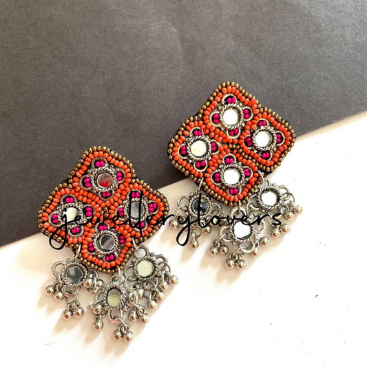Beaded mirror earrings