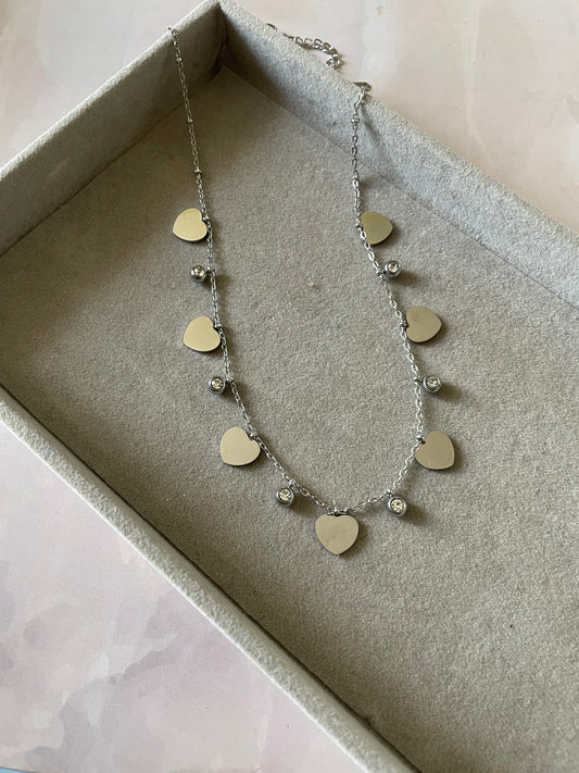 Silver heart stone necklace