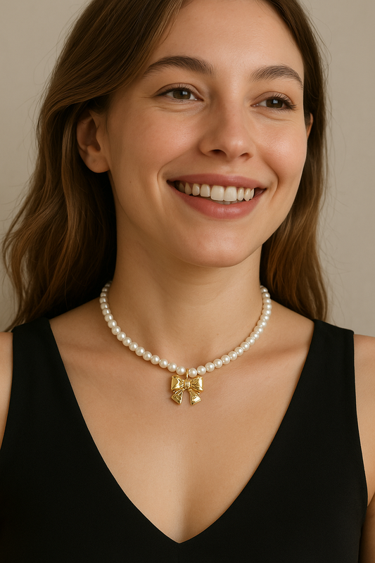 Shop pearl bow choker necklace at Jewellery Lovers. Anti-tarnish, trendy & perfect for daily or festive wear. Free shipping available. jewellerylovers