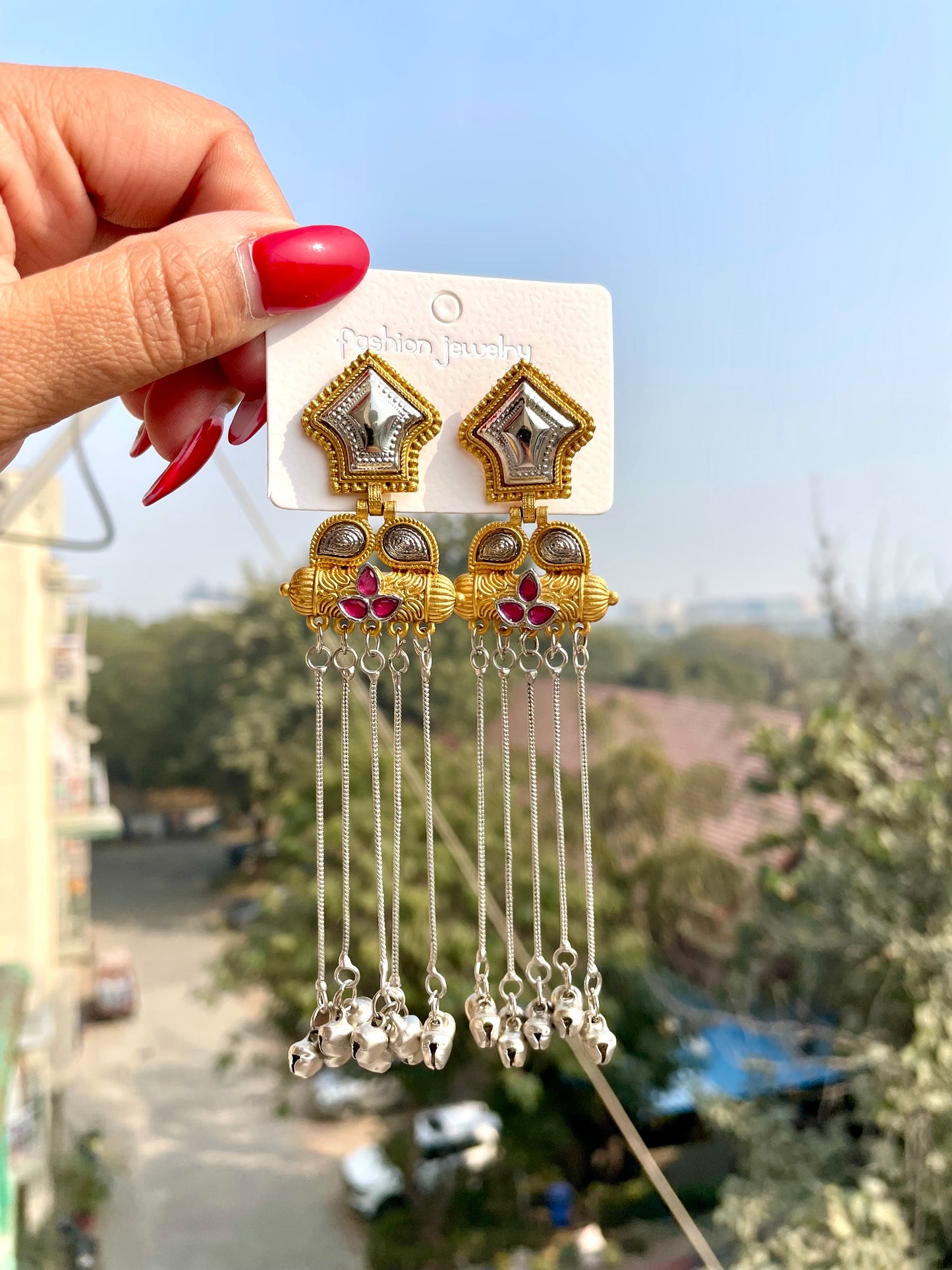 Dual shade kashmiri jhumka jewellerylovers