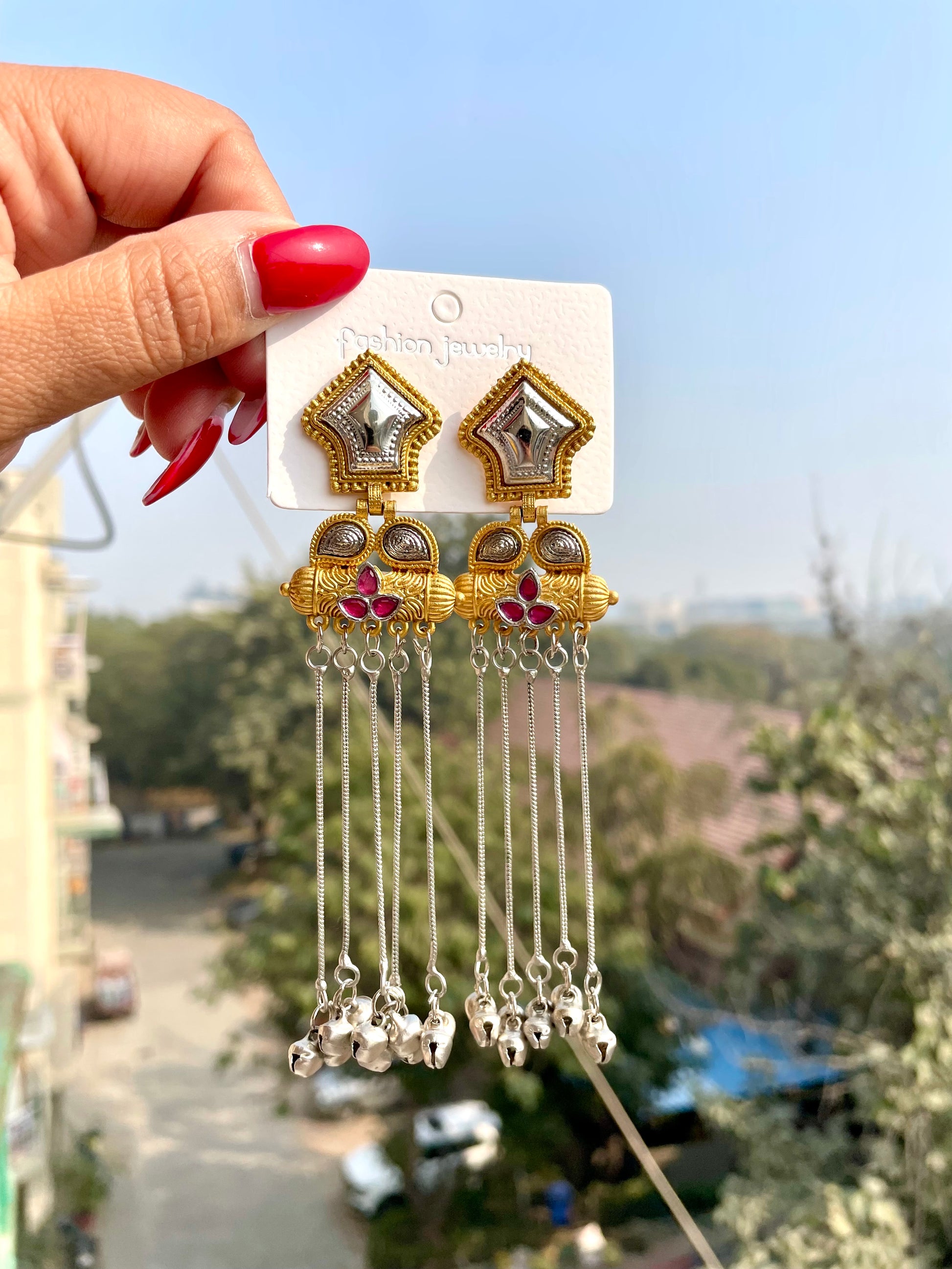 Dual shade kashmiri jhumka jewellerylovers