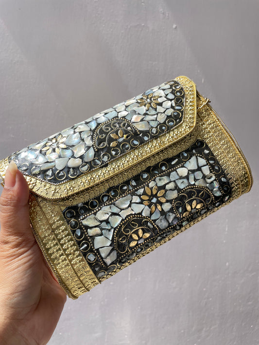 Stone work heavy Brass Mobile Sling bag (can fit mobile phones) jewellerylovers