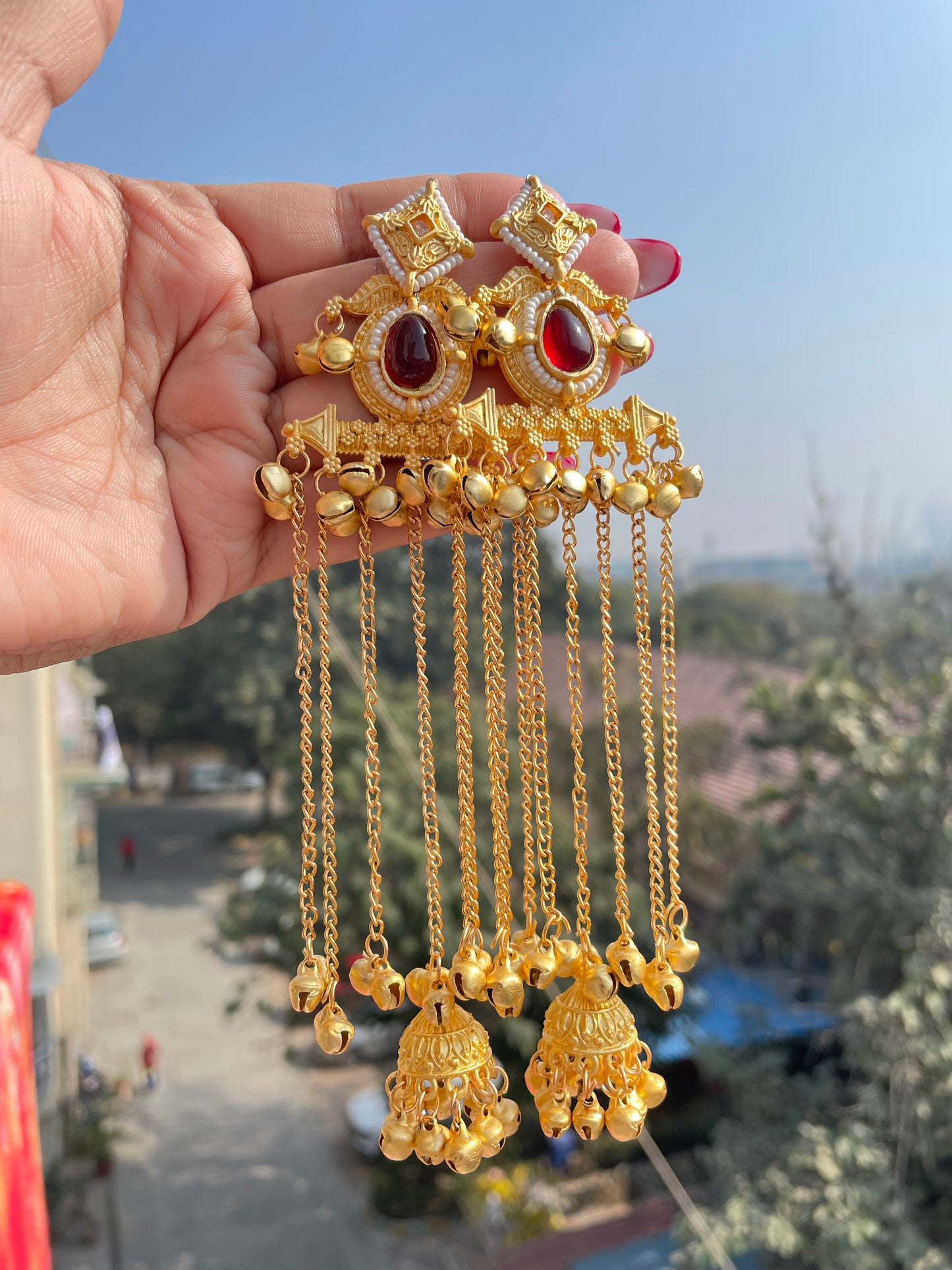 Long ghungroo Kashmiri jhumkas