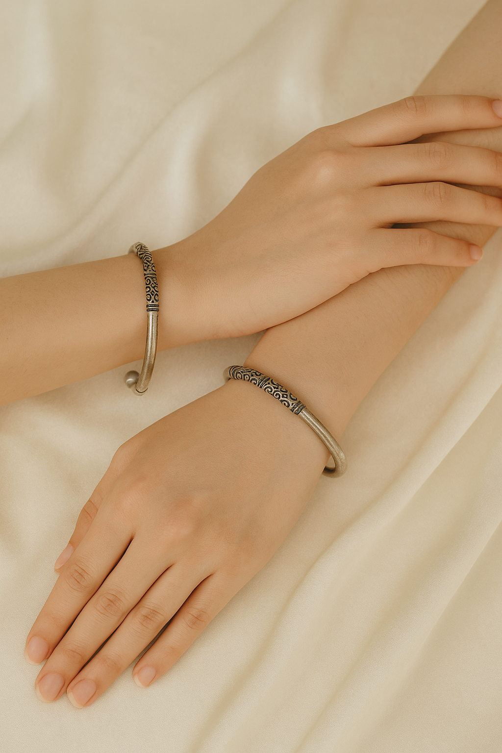 Shop oxidized silver cuff bangles - adjustable antique tribal design (pair) at Jewellery Lovers. Anti-tarnish, trendy & perfect for daily or festive wear. Free jewellerylovers