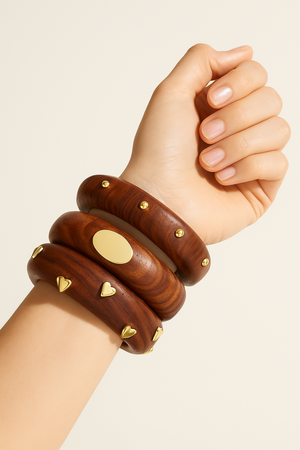 Designer Wooden Bangles with Golden Studs – Lightweight & Trendy jewellerylovers