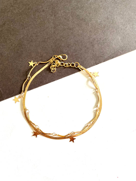 Double layer gold star anklet