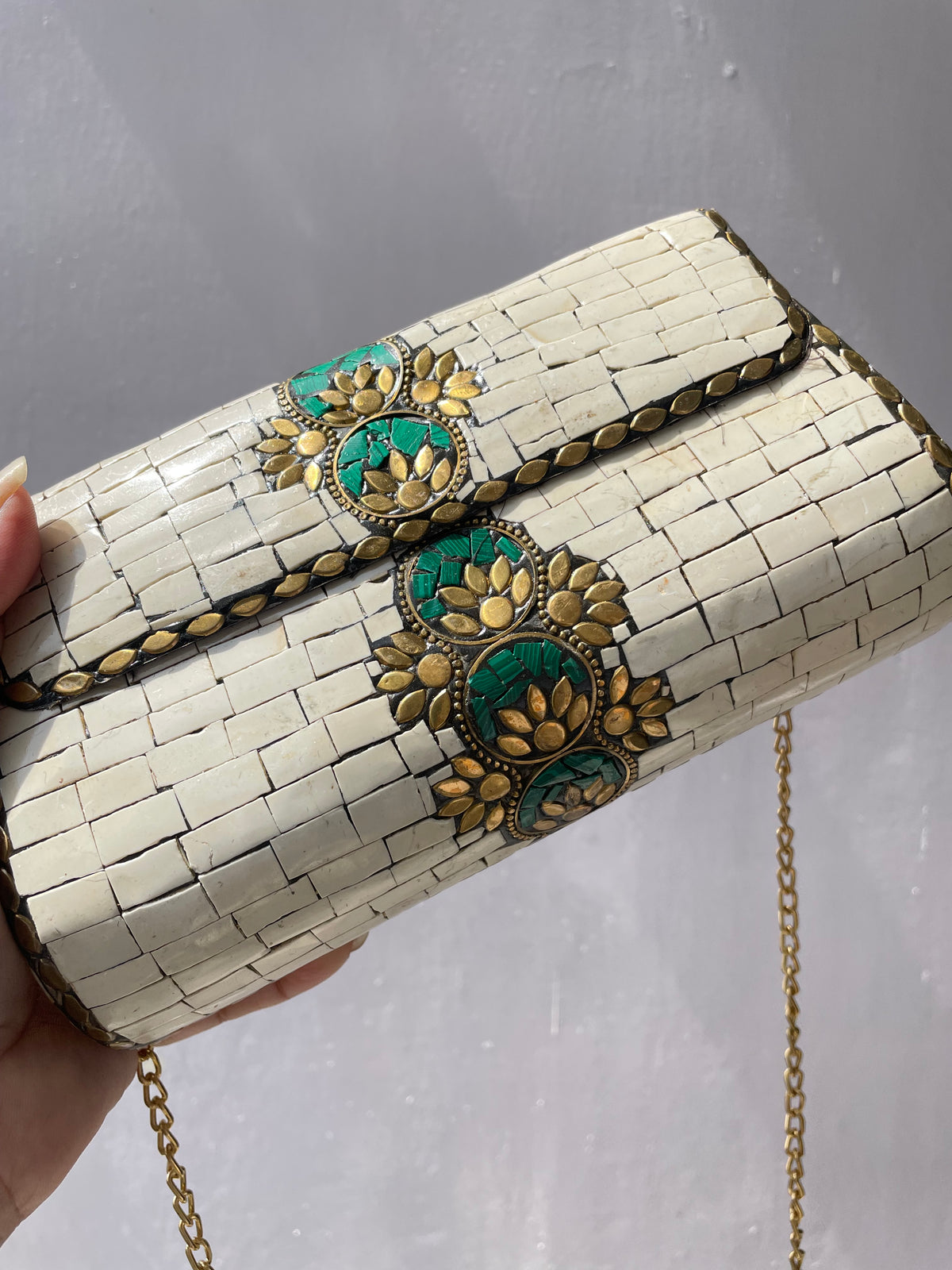 Heavy stone work Brass Sling Bag (can fit mobile phones) large size jewellerylovers