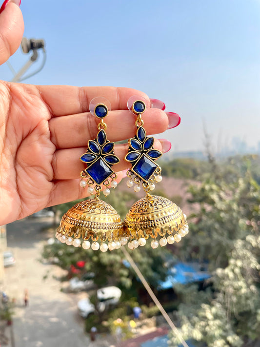 Blue kashmiri jhumkas