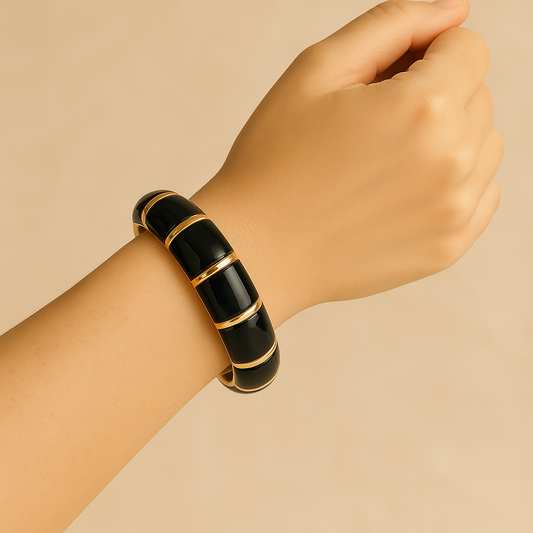 Round enamelled black bangle jewellerylovers