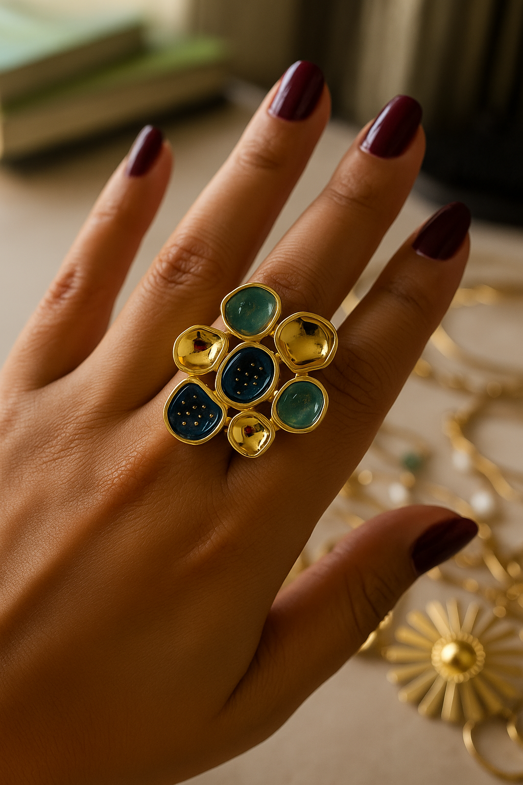 Shop statement turquiose ring at Jewellery Lovers. Anti-tarnish, trendy & perfect for daily or festive wear. Free shipping available. jewellerylovers