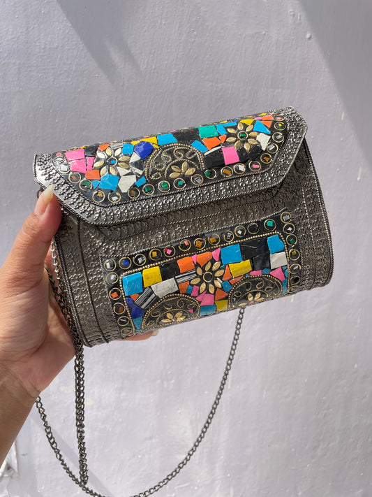Stone work heavy Brass Mobile Sling bag (can fit mobile phones) jewellerylovers
