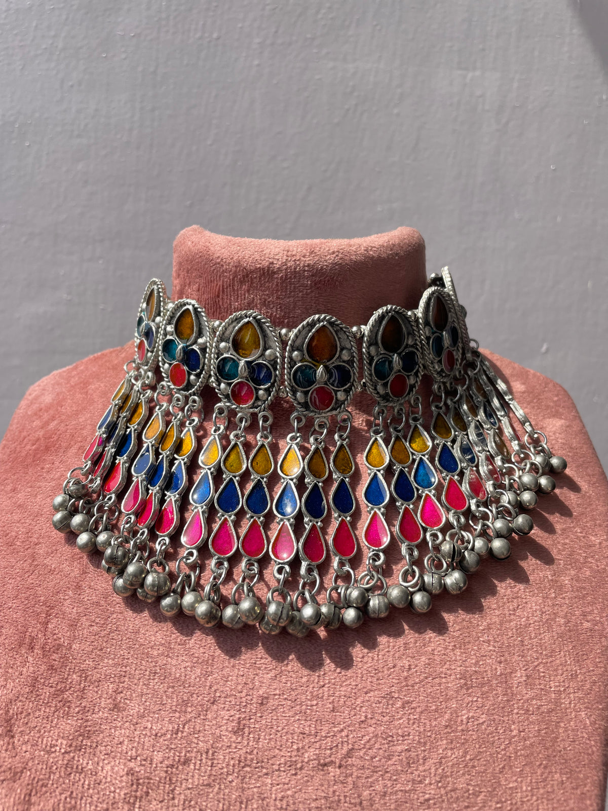 Multicolour Glass Afghani Choker Necklace jewellerylovers