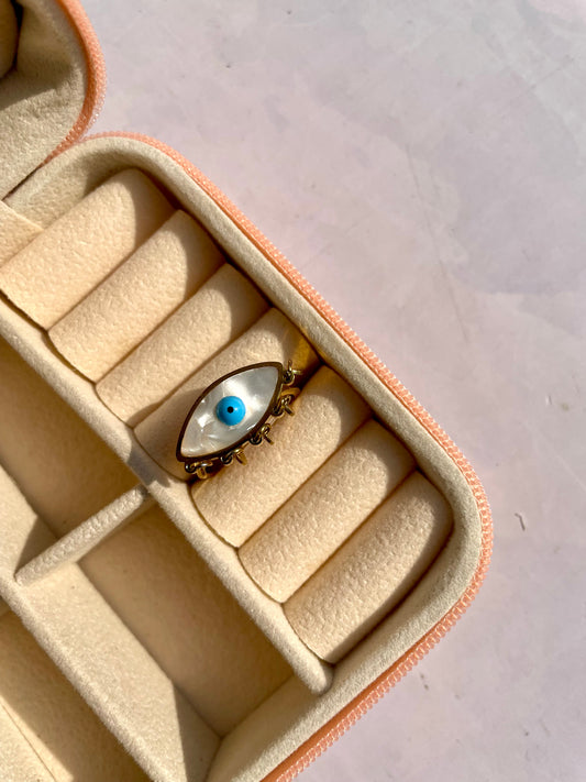 Evil eye adjustable anti tarnished ring