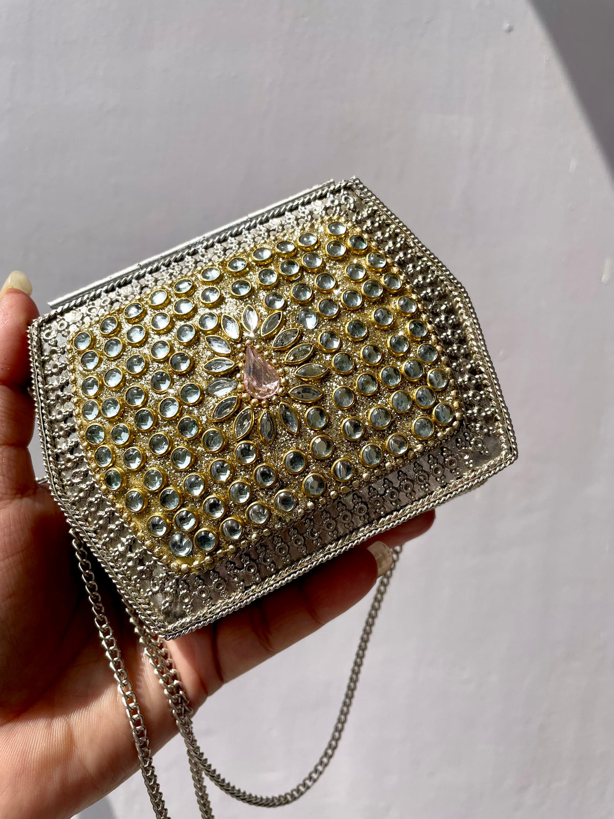 Stone work heavy Brass Mobile Sling bag (Small size) jewellerylovers