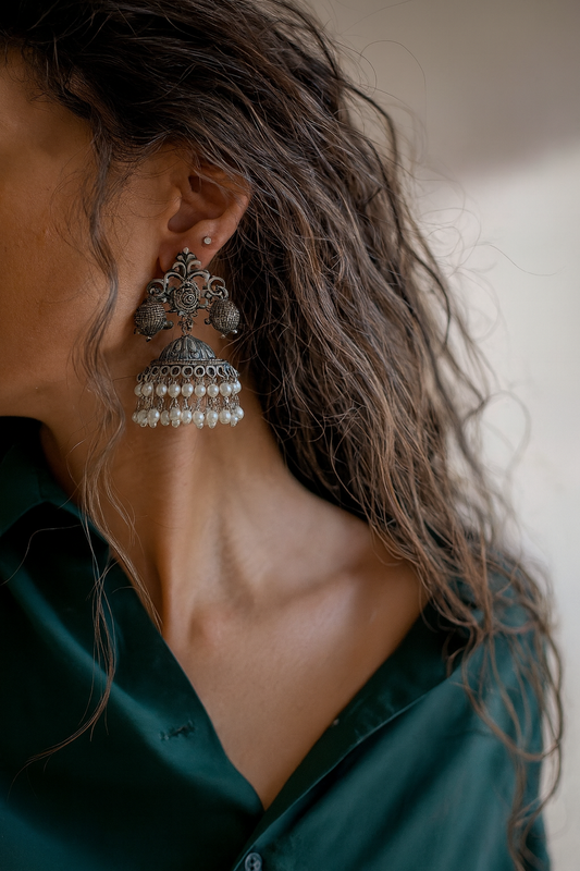 White beaded jhumka jewellerylovers