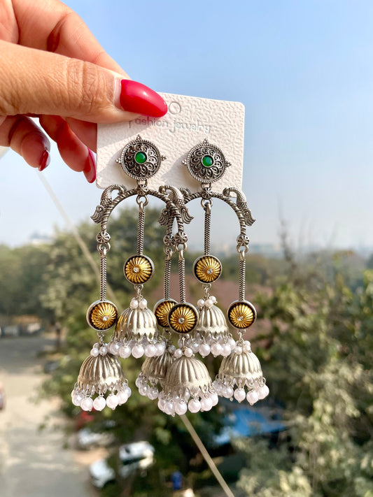 Kashmiri silver and golden dual shade jhumka jewellerylovers