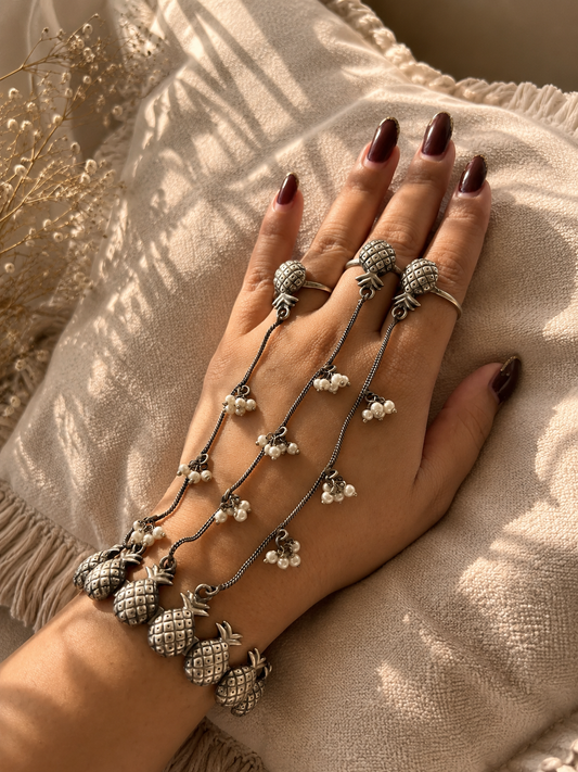 Silver pearl 3 finger Rings hathphul (adjustable) pair jewellerylovers