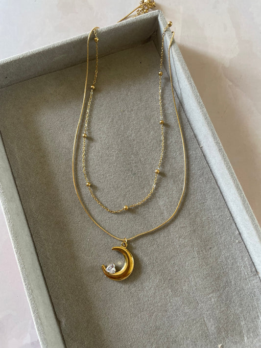 Dual layer half moon necklace