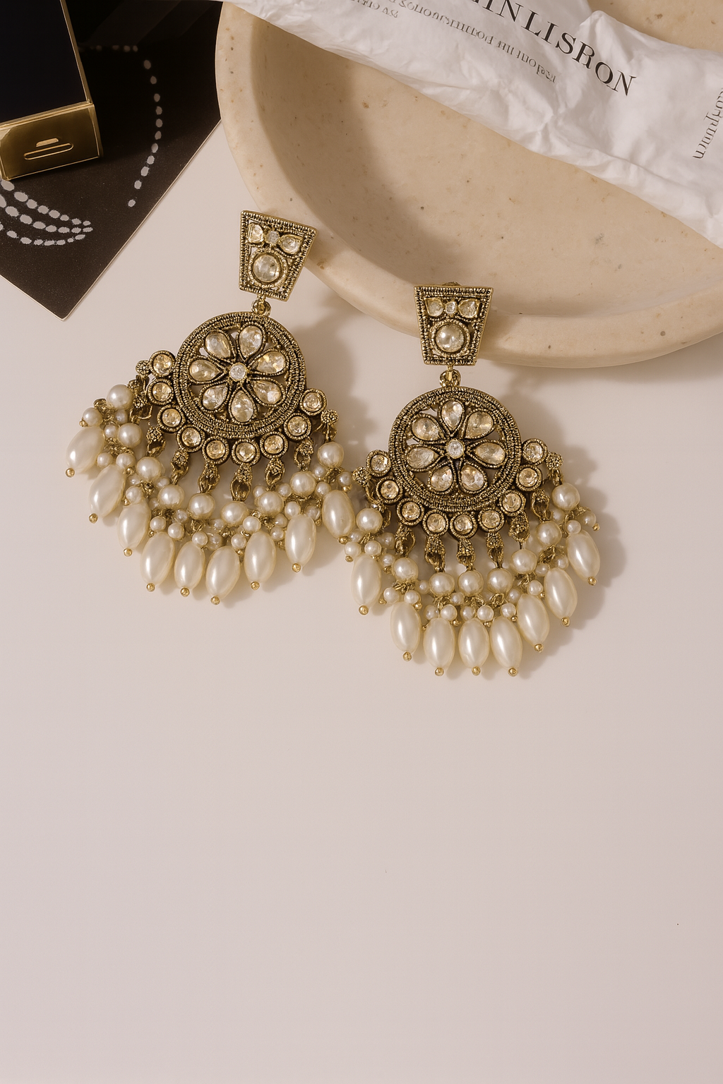 Golden kundan earrings jewellerylovers