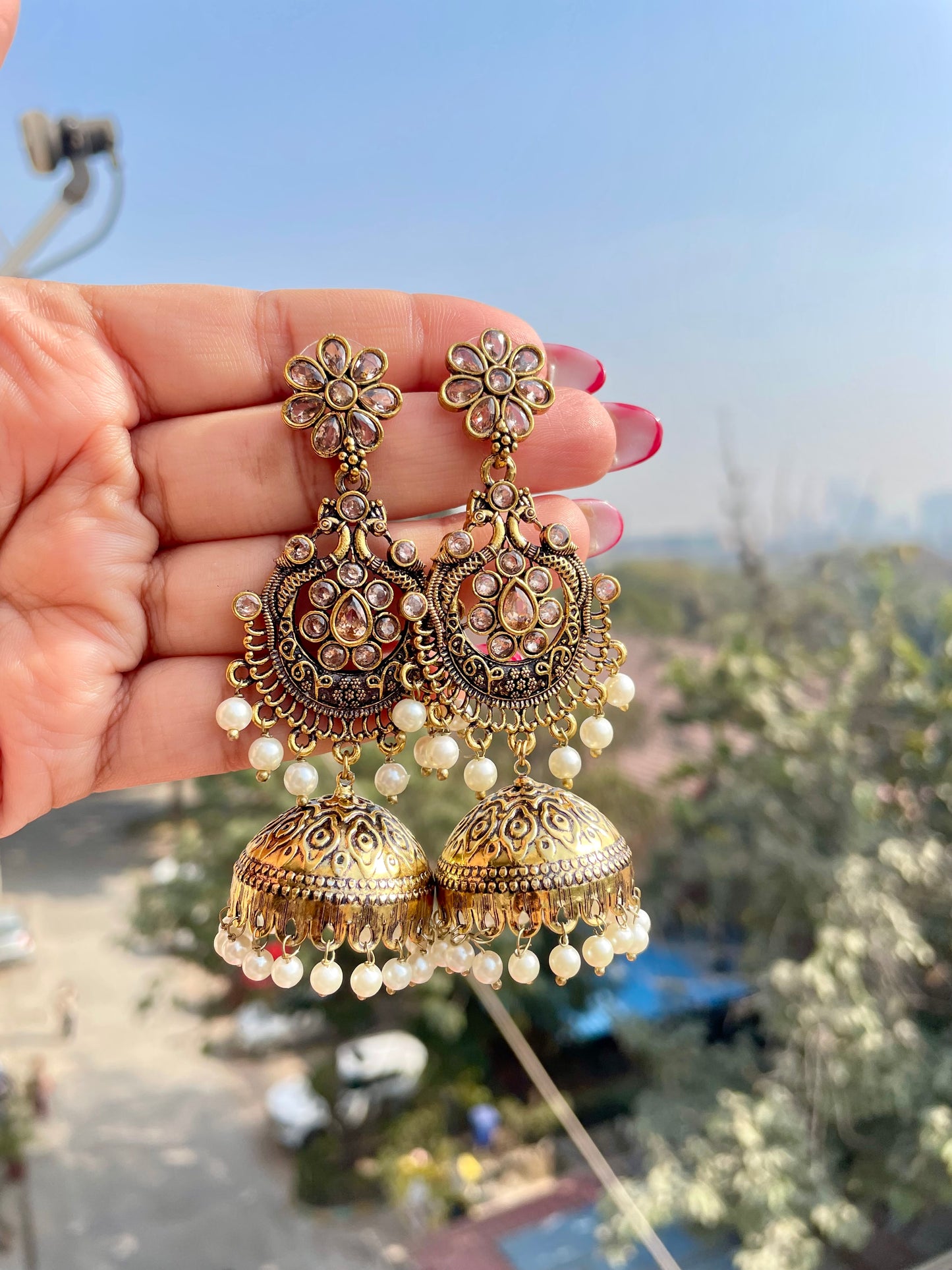 Golden kashmiri jhumkas