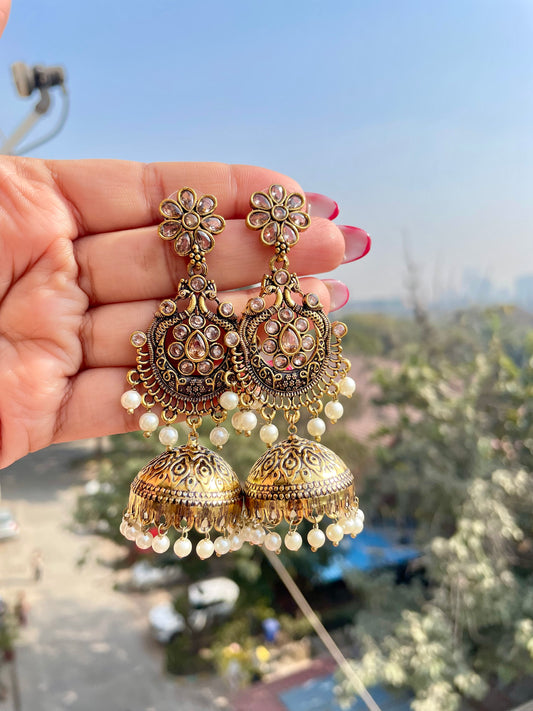 Golden kashmiri jhumkas