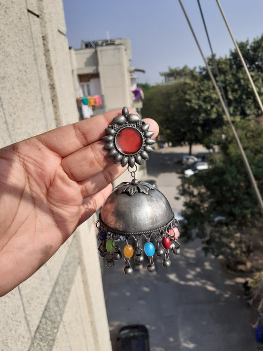 Multicolour jhumka with colourful beads