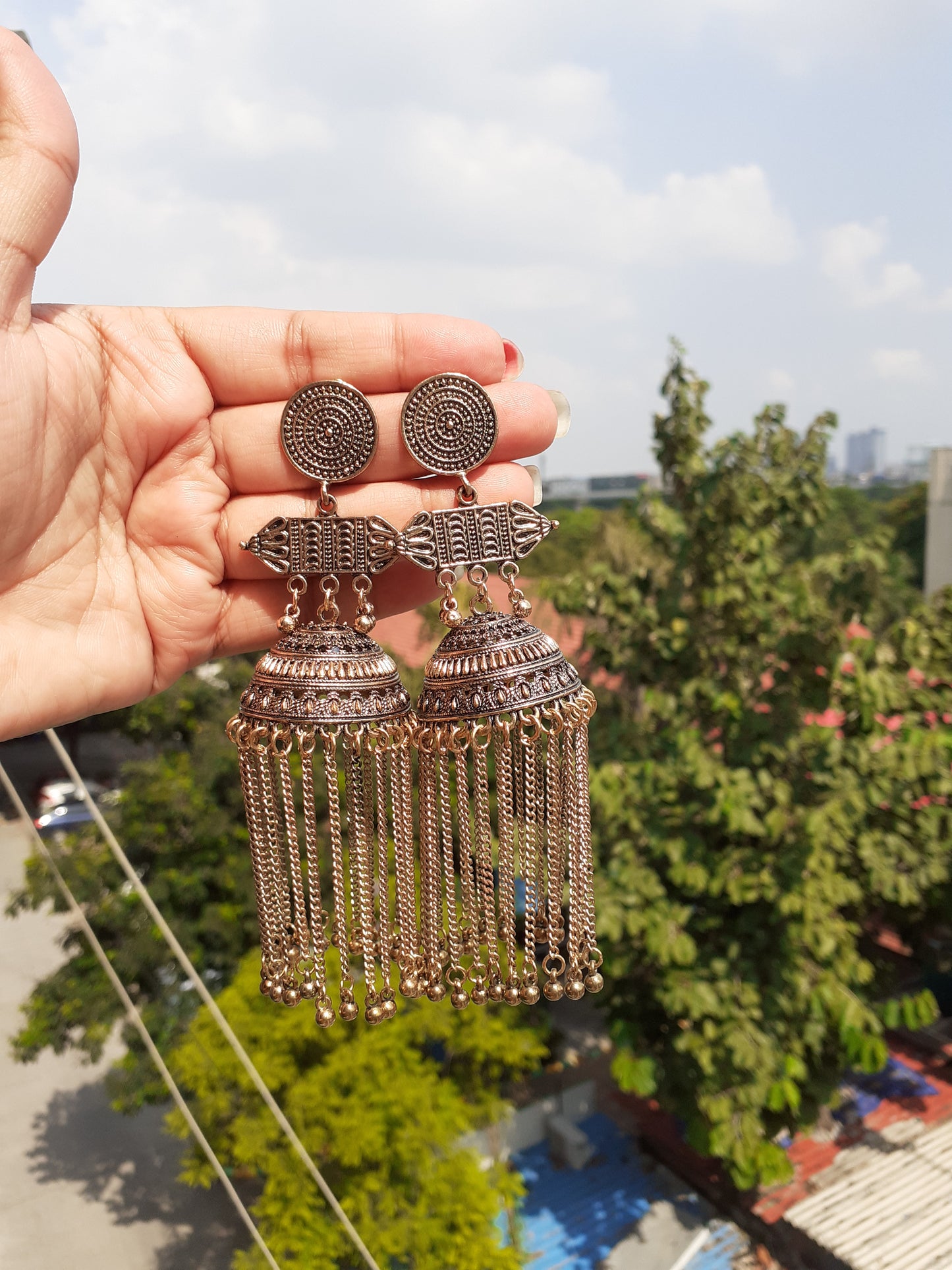 Golden lehriya jhumka