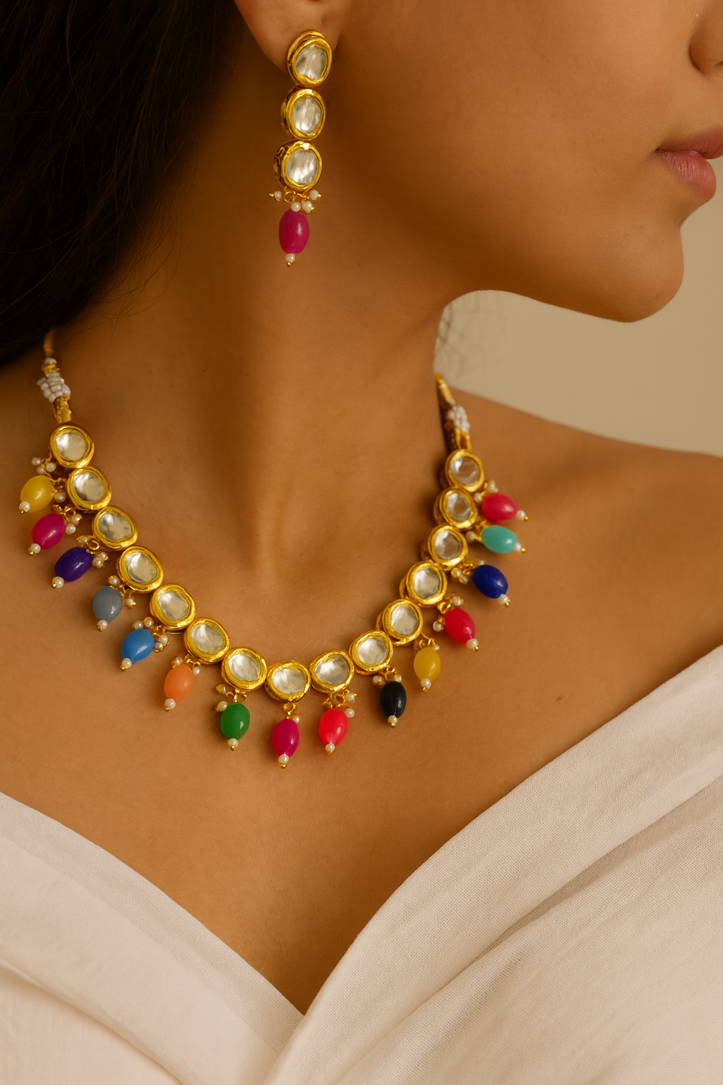 Multicolour choker set with earrings jewellerylovers