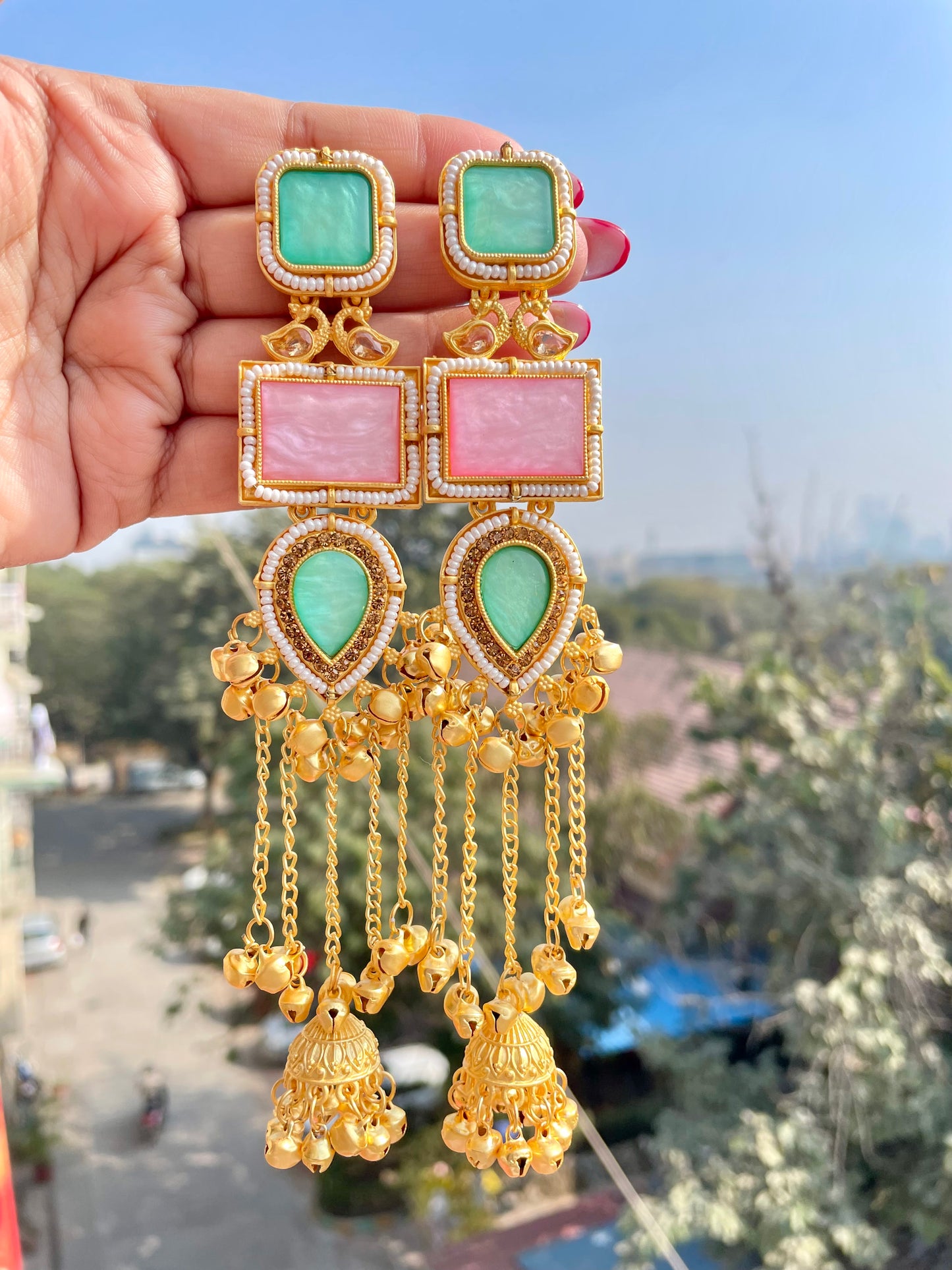 Long kashmiri ghungroo jhumka