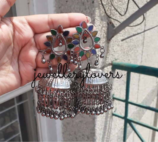 Multicolour black beaded earrings