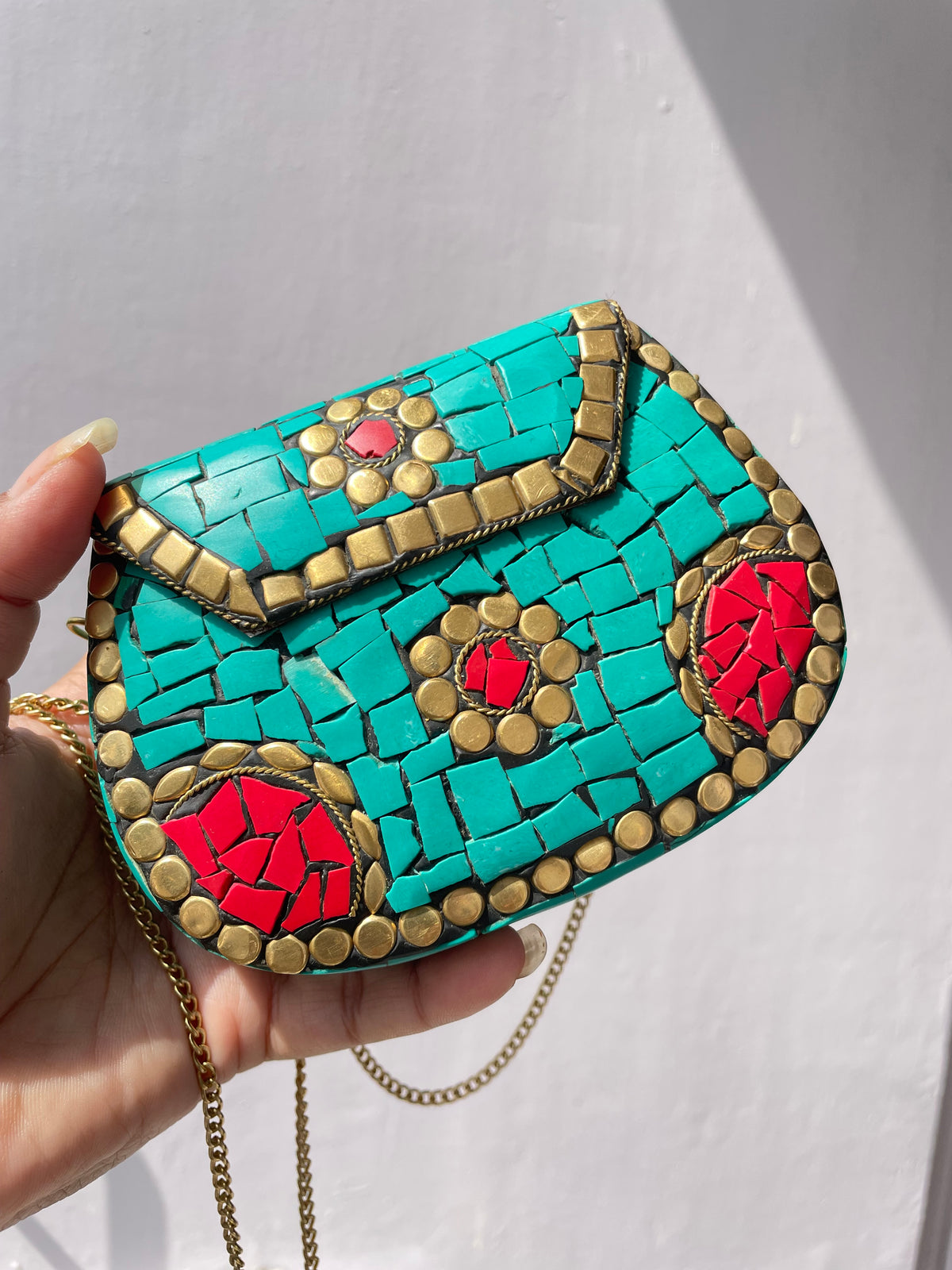 Stone work heavy Brass Mobile Sling bag (Medium size) jewellerylovers