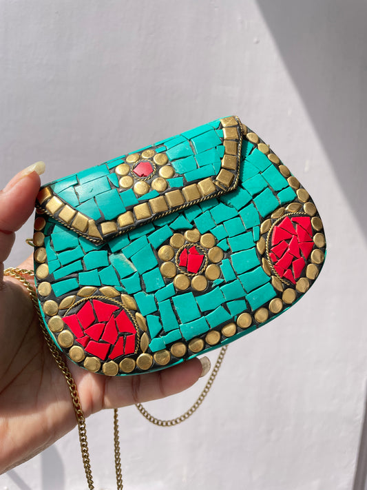 Stone work heavy Brass Mobile Sling bag (Medium size) jewellerylovers