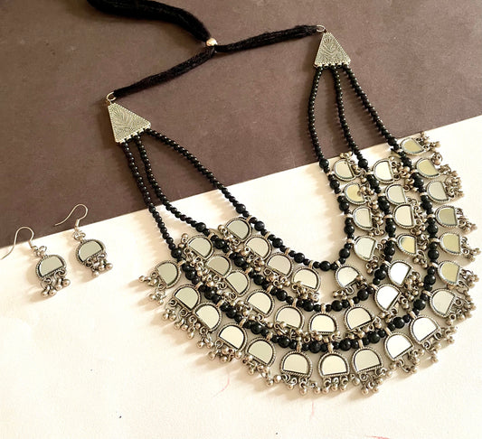 Mirror triple layer necklace with earrings jewellerylovers