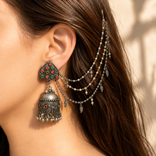 Multicolour earrings with earchain jewellerylovers