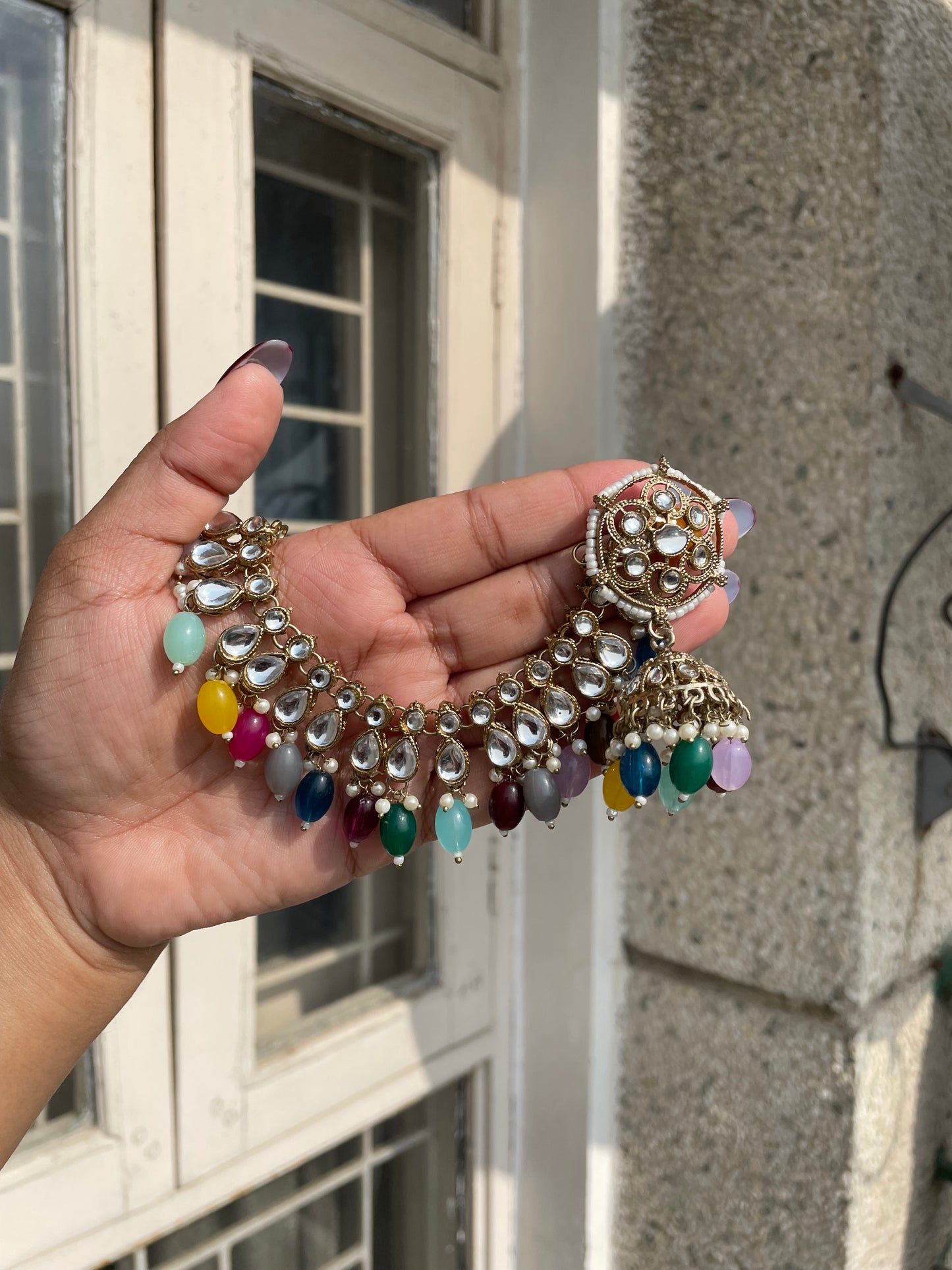 Multicolour jhumka with extension jewellerylovers