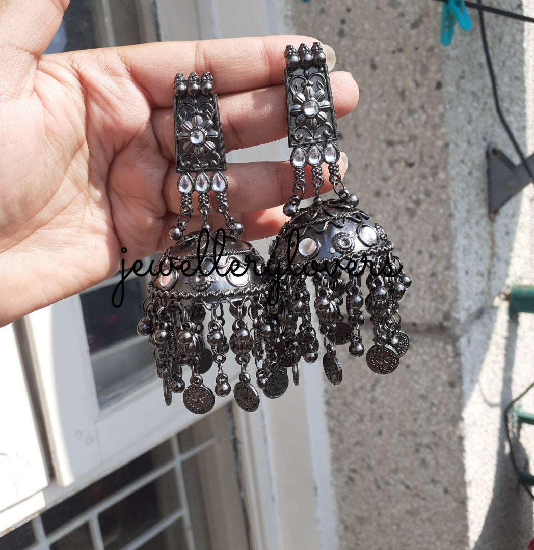 Black metal long jhumka