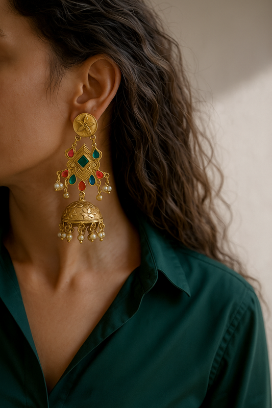 Golden multicolour jhumka kashmiri earring jewellerylovers