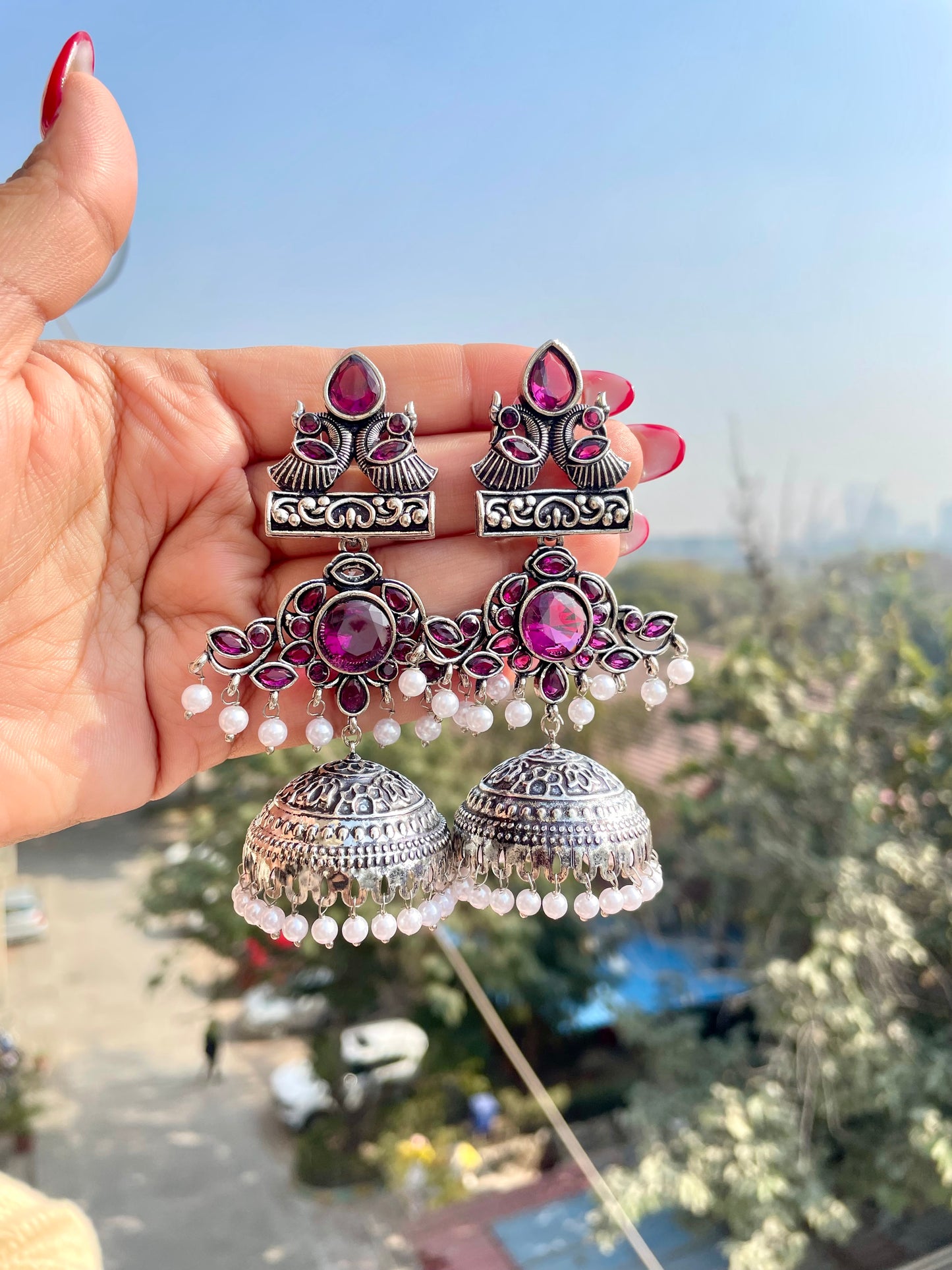 Silver kashmiri jhumka