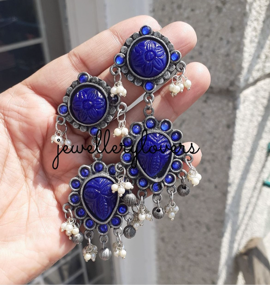 Wide button beaded earrings