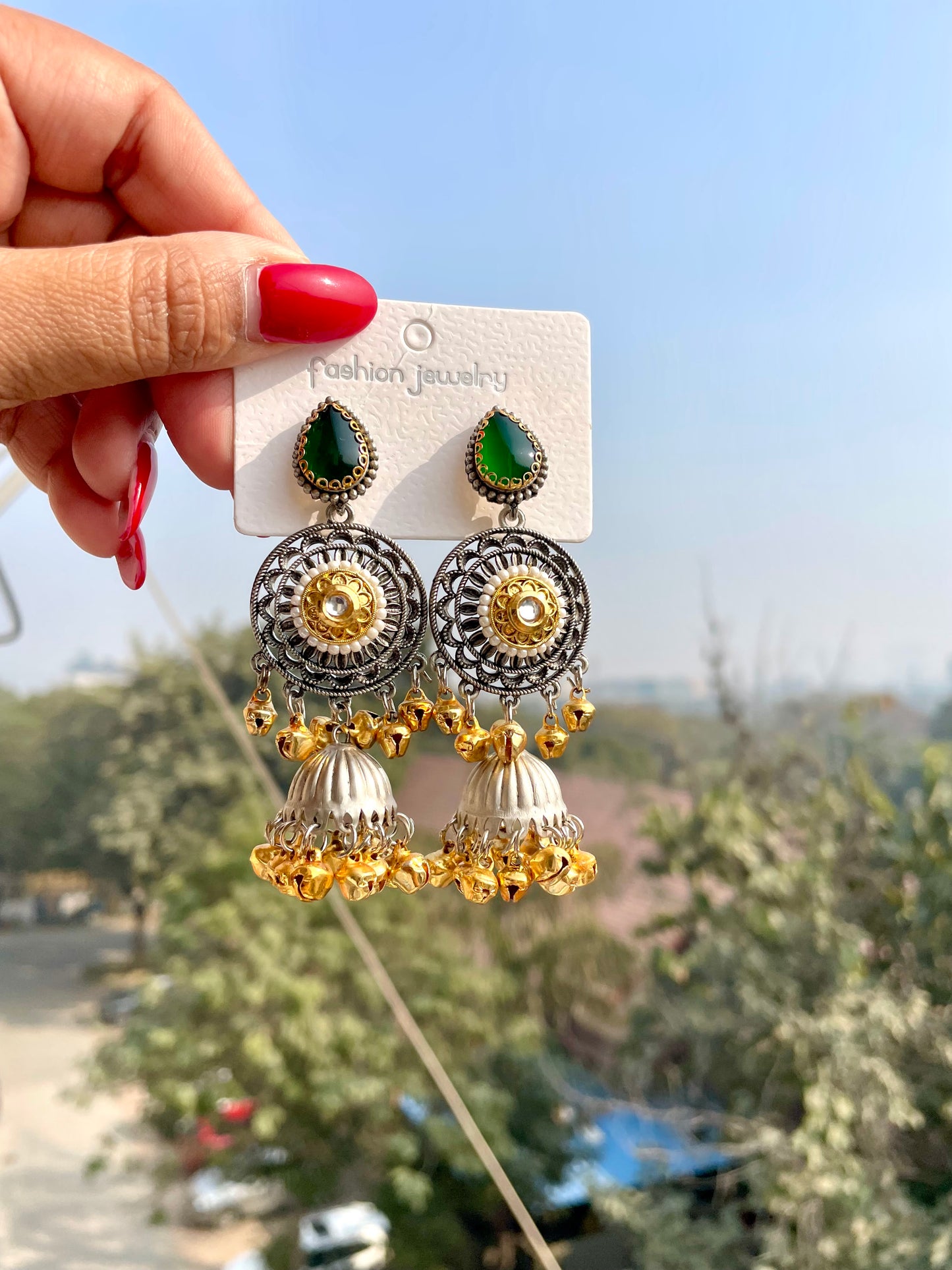 Green kashmiri dual shade jhumka jewellerylovers