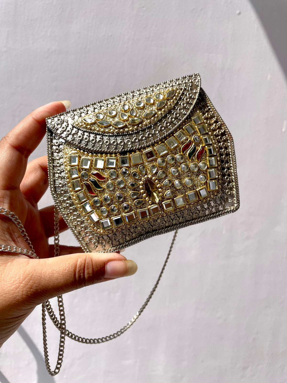 Stone work heavy Brass Mobile Sling bag (Small size) jewellerylovers