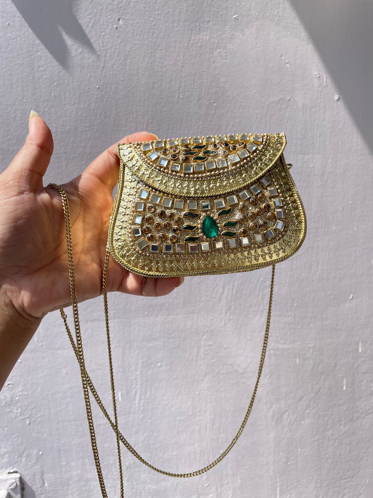 Kundan Stone Work Brass Sling Bag jewellerylovers